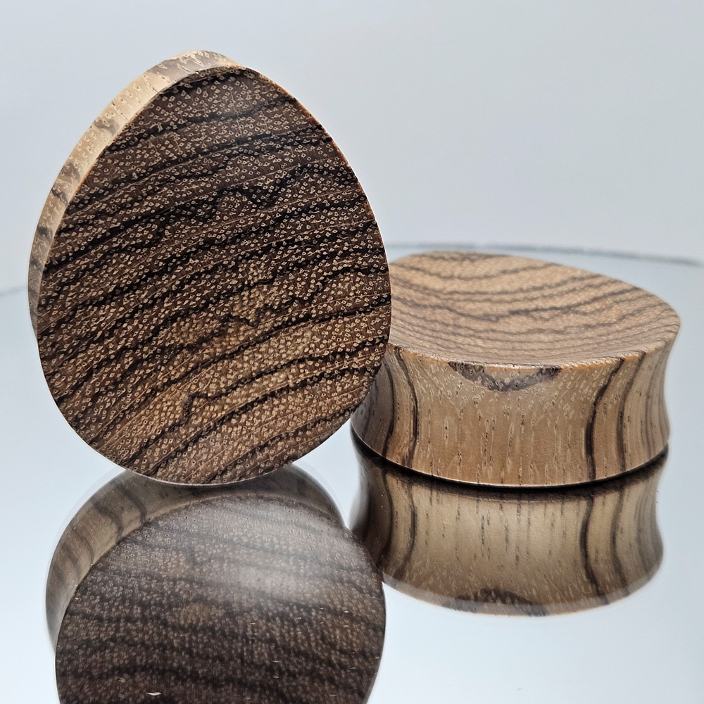Zebra Wood Concave Teardrop Plugs